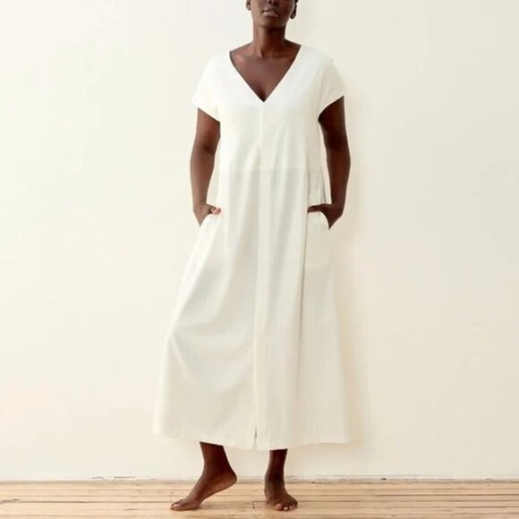 ADAY Minimalist Multiway Stretch Travel Whiteโ Maxi Dress with Black Belt sz S - Picture 2 of 16